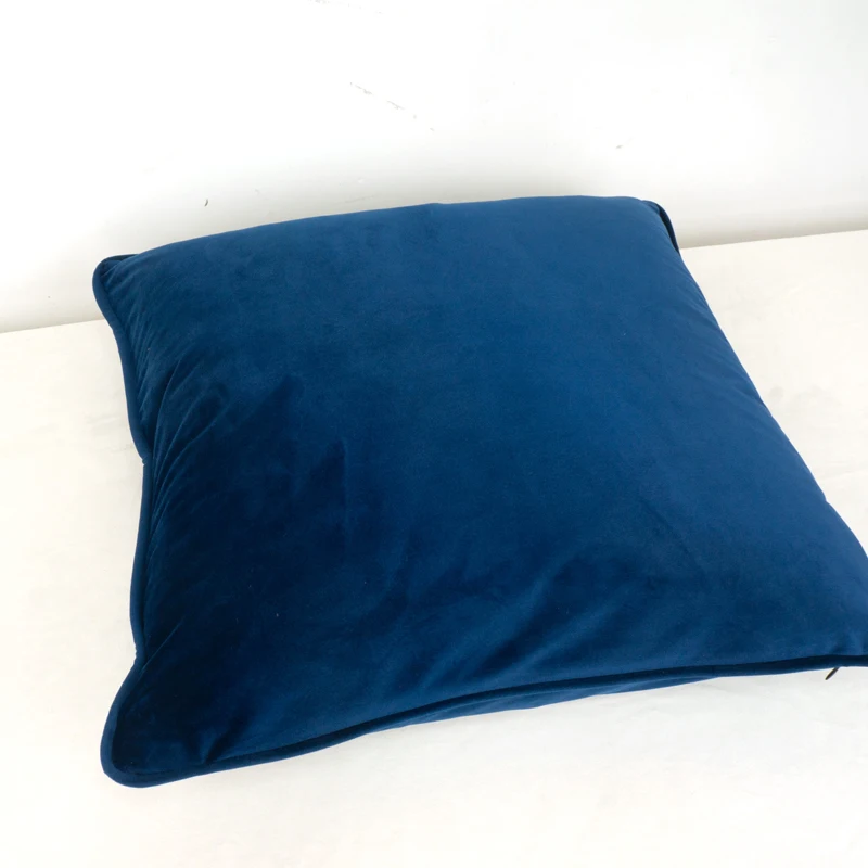 High Quality Dark Blue Piping Design Velvet Cushion Cover Pillow Case Sapphire Blue Pillow Cover No Balling-up Without Stuffing