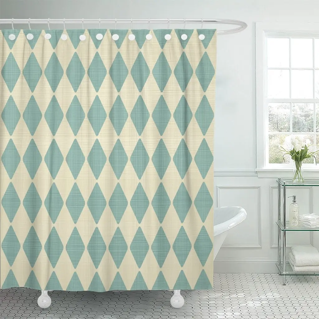 Brown Circus Abstract Geometric Retro Blue and Grey Beige Shower Curtain Waterproof Polyester Fabric 60 x 72 inches Set