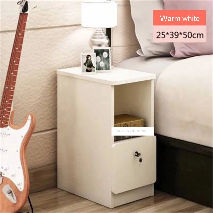 Mini Bedside Table Modern Simple Storage Cabinet Ultra Narrow Rounded Corner Locker With Lock Storage Bedside Cabinet Tidy BT003