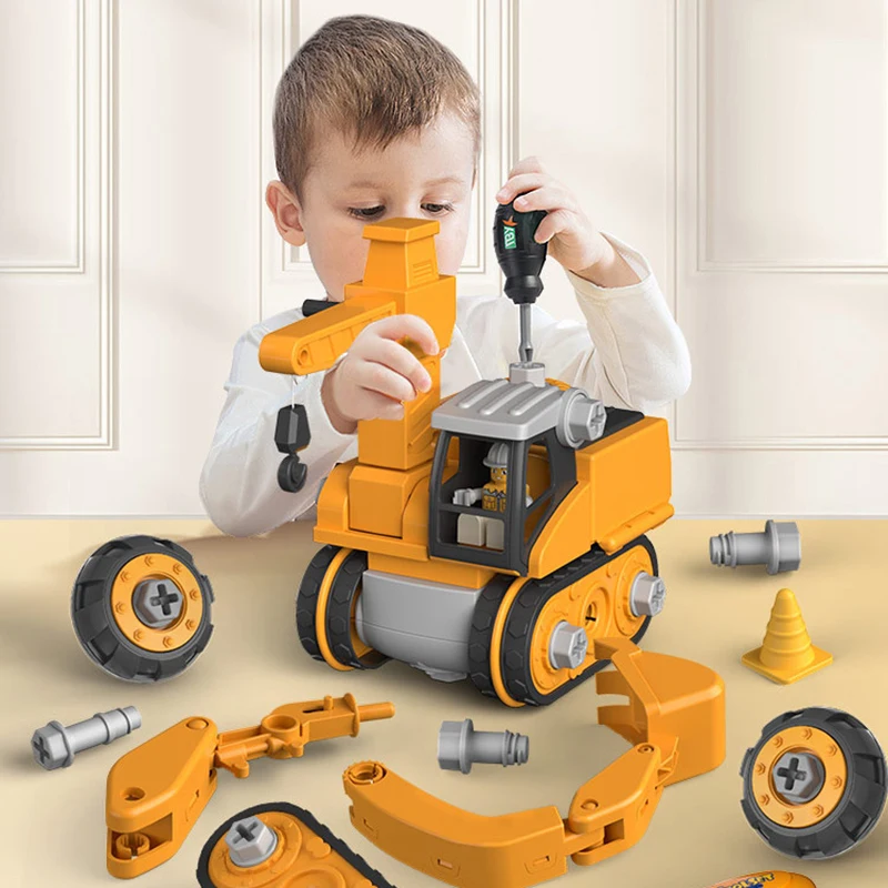 Electric Nut Disassembly Loading Unloading 4 In1Deformed Engineering Truck Excavator Children Screw Boy Creative Education Toys