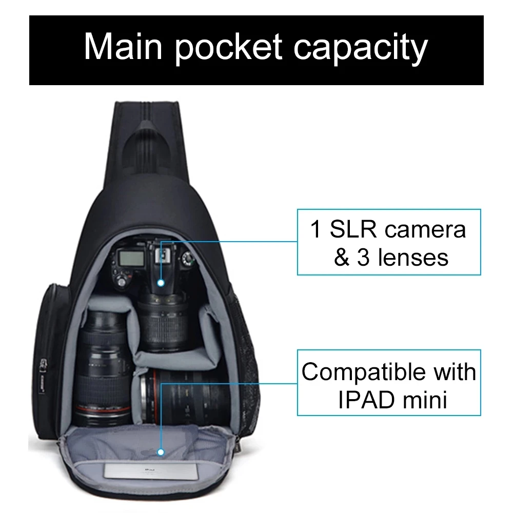 Torba na ramię z plecakiem na aparat, odporna na wstrząsy, wodoodporna torba podróżna na ramię, odpowiednia do obiektywu Nikon Sony Canon — zdjęcie 4