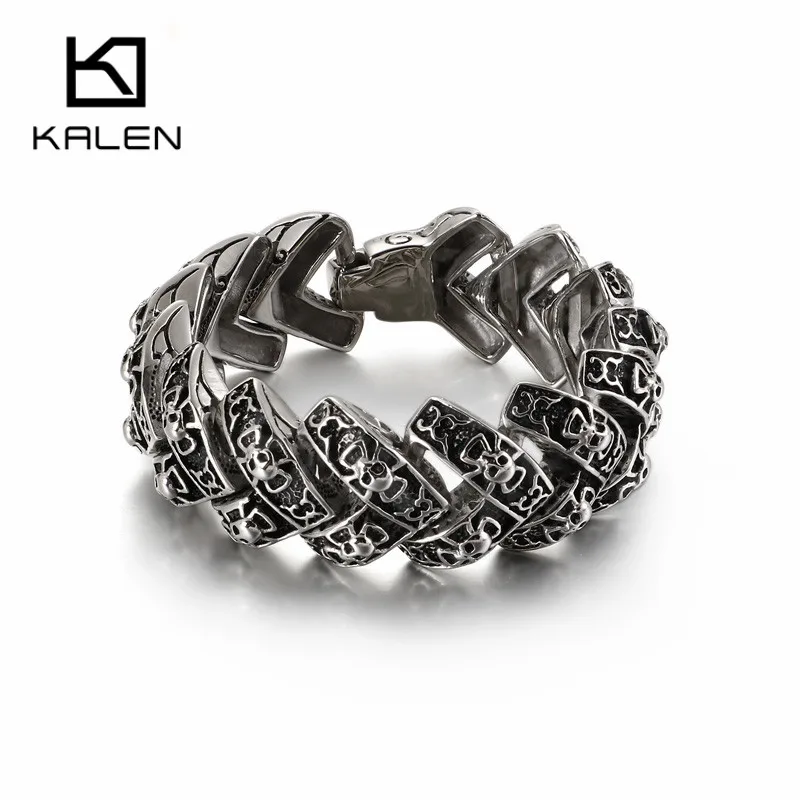 KALEN Punk Chunky Twisted Link Chain Bracelet Men Stainless Steel Mysterious Skull Charm Bangle Homme Jewellry Accessories 2020