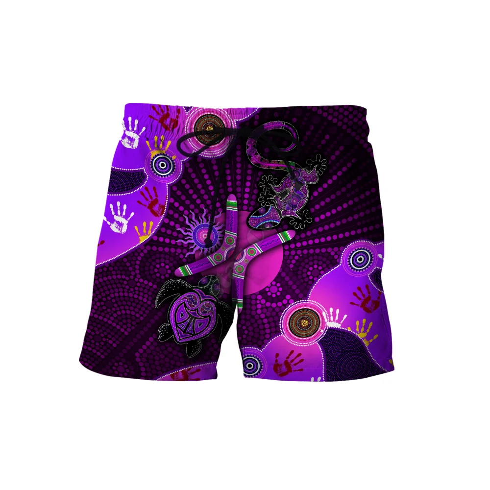 Pantalones cortos informales de verano, pintura rupestre aborigen de Australia, arte de lagarto a mano, pantalones estampados 3D de estilo dorado para mujeres y hombres