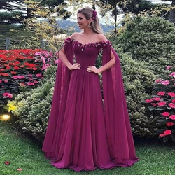 Floor Length Sleeves Evening Dresses 2021 Sweetheart Off Shoulder A-Line Chiffon Luxury Party Prom Gowns Robes De Soirée