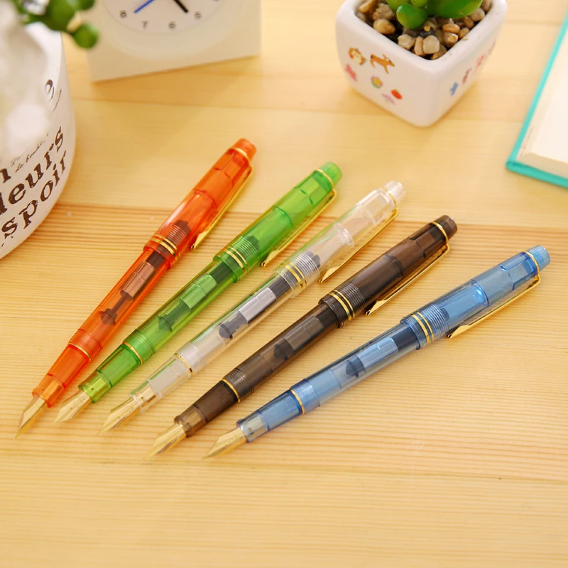 Plastic 358 Fountain Pen Classic Rotation Design Fashion Golden Spin Color Ink Stationary School Writing
