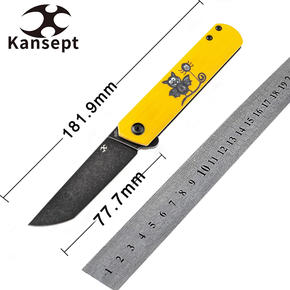 

Kansept Foosa T2020T8 Pocket Folding Knife 3.06'' 154CM Yellow G10 Handle Gentlemens Camping Folding Knife