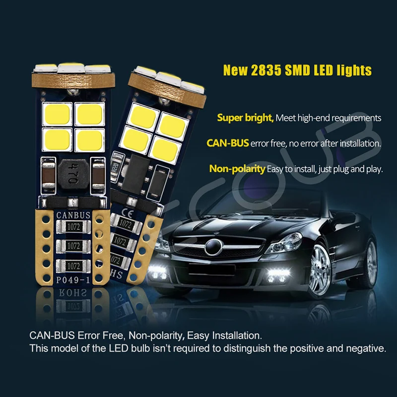 10Pcs Super Bright Canbus T10 W5W 168 194 LED Light Bulb for Vehicle Trunk Car Interior Overhead Dome Indoor Trunk Light 12 24V