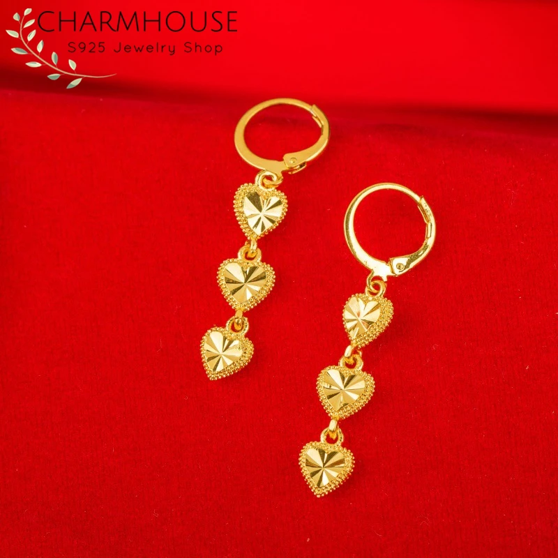 Gold Color Charm Earrings for Women Hearts Long Tassel Earing Hoop Brincos Femme Pendientes Mujer Trendy Jewelry Accessories