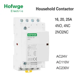 HCH8-25 Modular Contactor 4P 16A 20A 25A 4NO 4NC or 2NO2NC 24V 110V  220V Automatic Household Contactor Din Rail Type