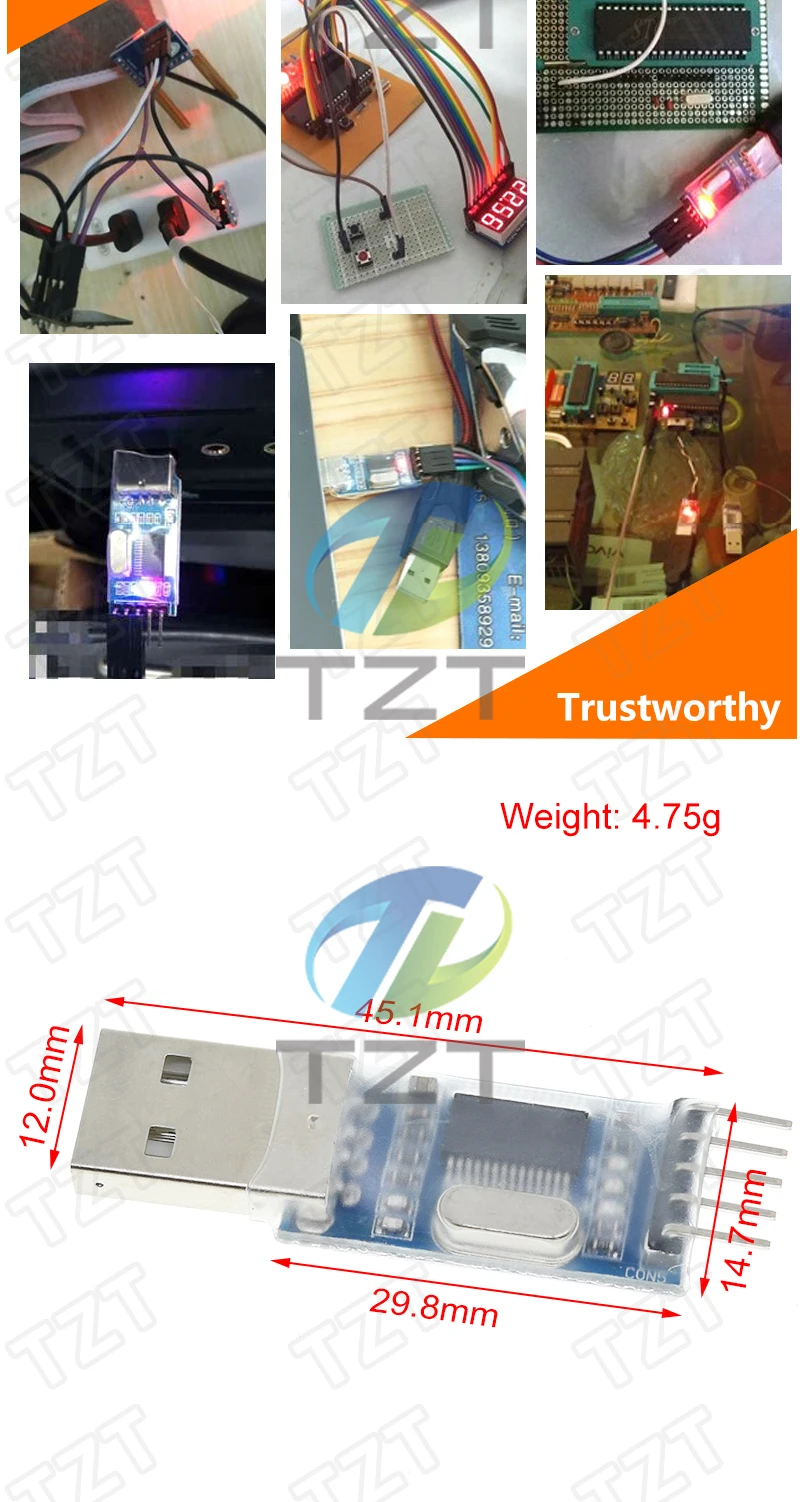 TZT 1/2/5 Stück PL2303 USB zu RS232 TTL Konverter Adapter Modul/USB TTL Konverter UART Modul CH340G CH340 Modul 3,3V 5V Schalter – Detail 3