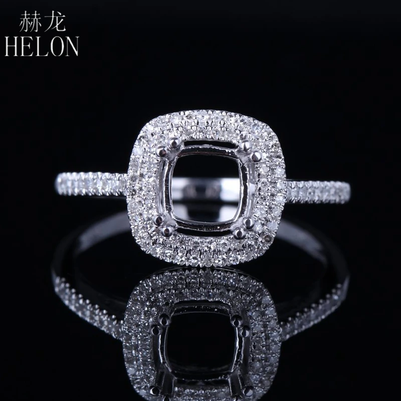 

HELON Solid 14K White Gold Pave 0.3ct Genuine Natural Diamonds Jewelry Semi Mount Engagement Wedding Ring Fit 6mm Cushion Cut