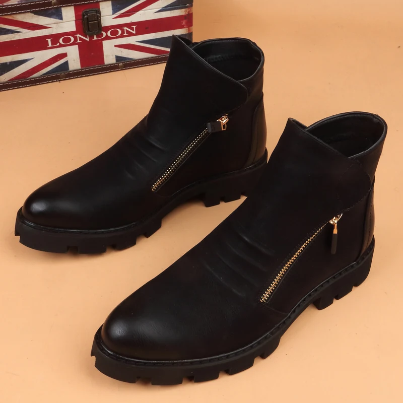 italian brand designer men's boots leisure party banquet platform shoes black trend handsome cow leather boot ankle botas hombre