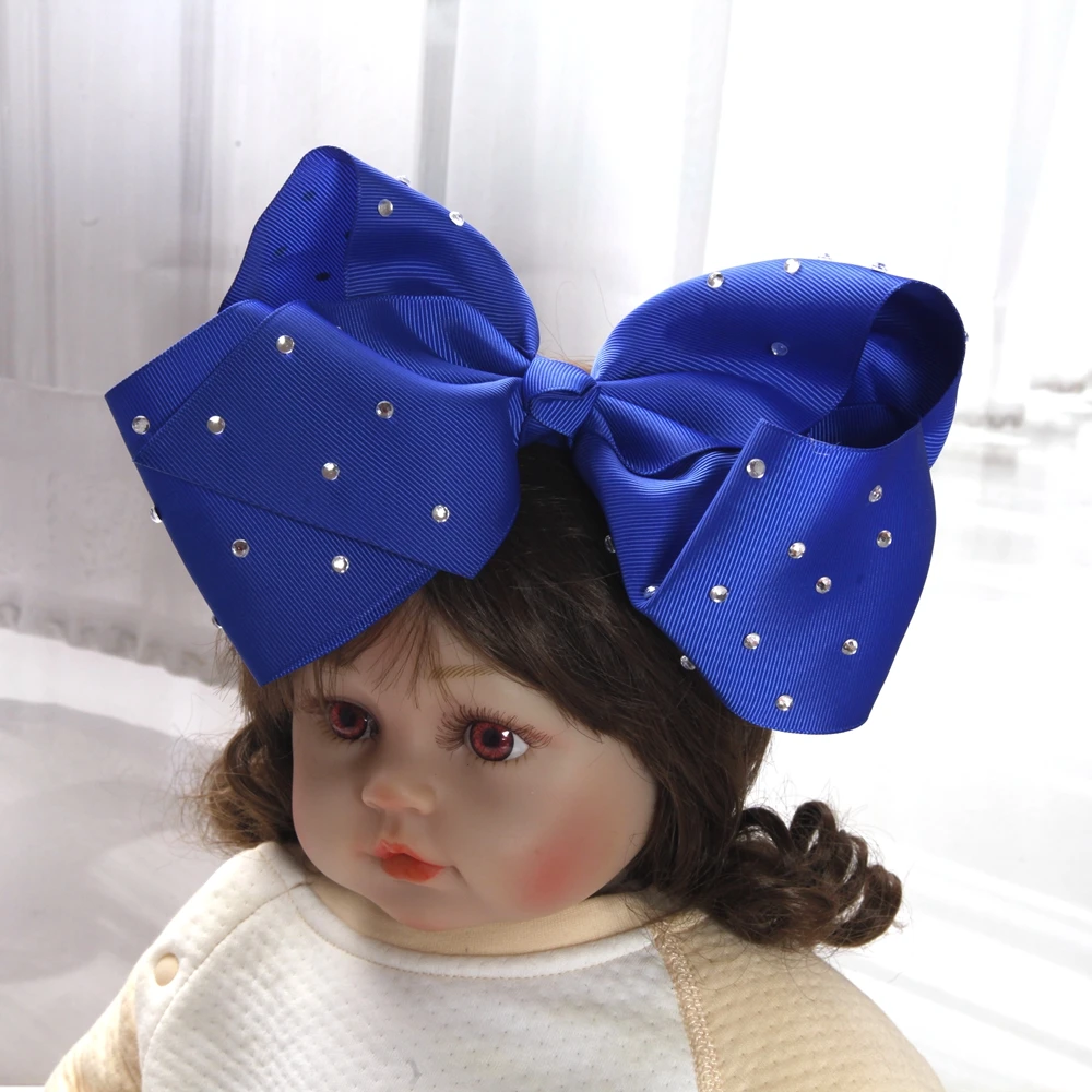 8 Zoll Große Haarschleifen für Babymädchen und Kinder, Weiche Schleifen mit Strass-Knoten, Haarbänder, Baby-Haaraccessoires, Kinder-Kopfschmuck – Detail 4