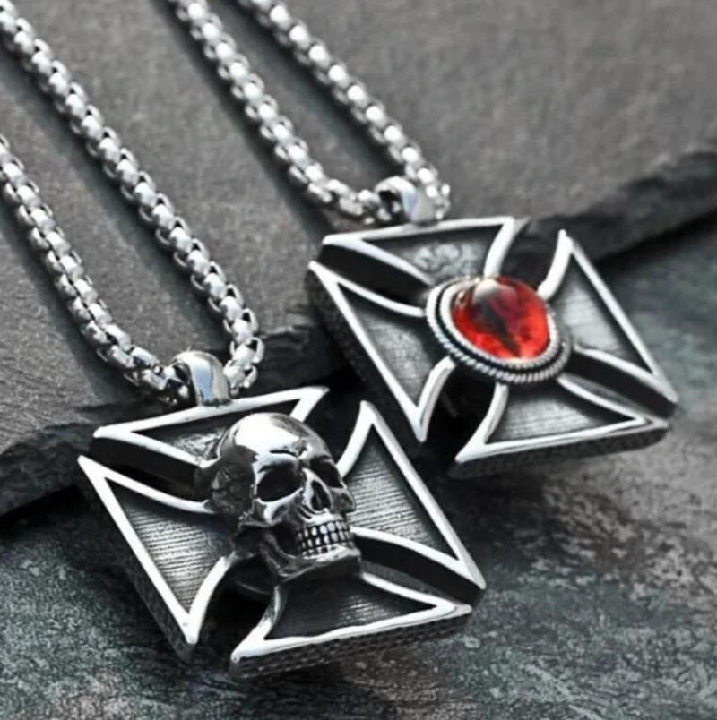 Classic Exquisite Retro Red Zircon Devil\'s Eye Cross Pendant Necklace Men\'s Trend Hip Hop Punk Jewelry Gift Wholesale