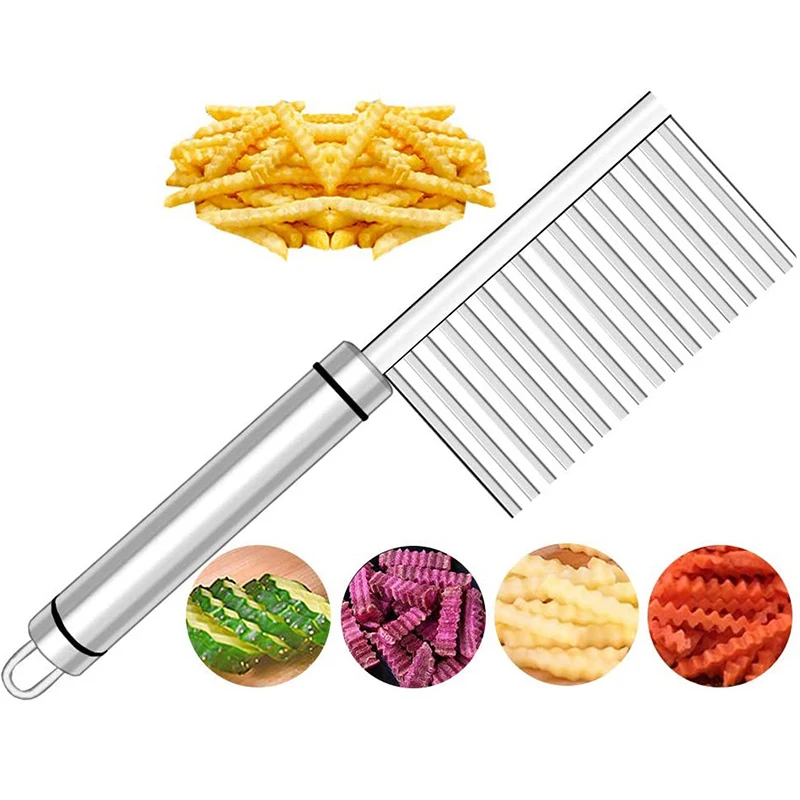 2021New Stainless Steel Potato French Fry Cutter Potato Cucumber Wavy Edged Slicer Manual Fruit Vegetable Tools Kitchen Gadget