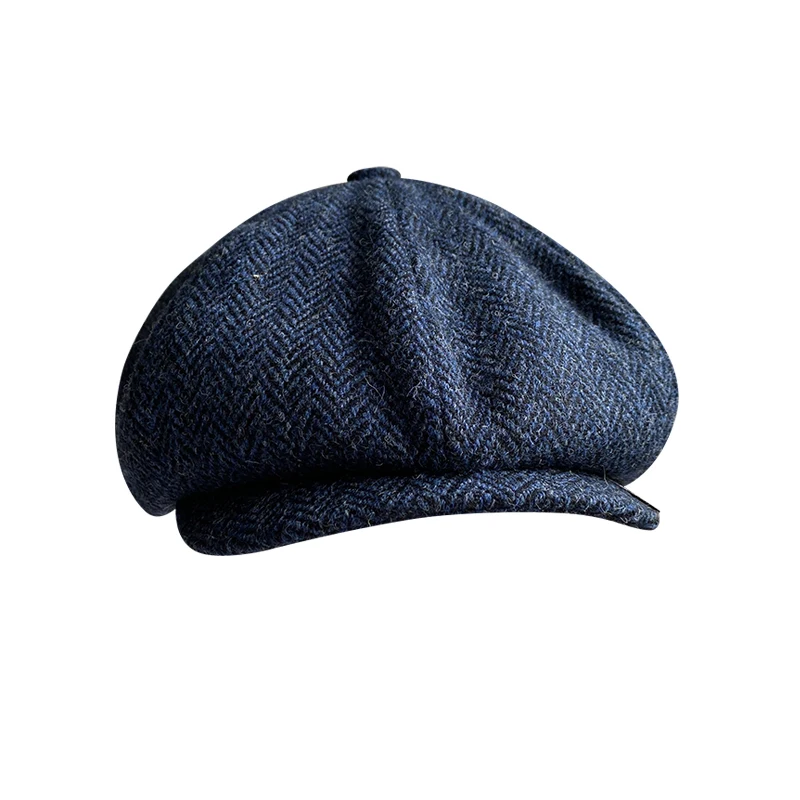 Pure Wool Men\'s Winter High Quality Wool Newsboy Hats Herringbone Octagon Cap Dark Gray Men Women Gatsby Flat Hat BLM303