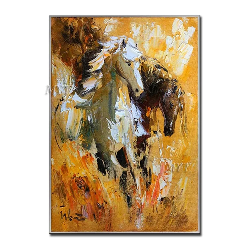 Two Fierce Horses Are Running Abstract Oil Painting Wall Art Home Decor Picture Modern On Canvas 100% Handpainted No Framed