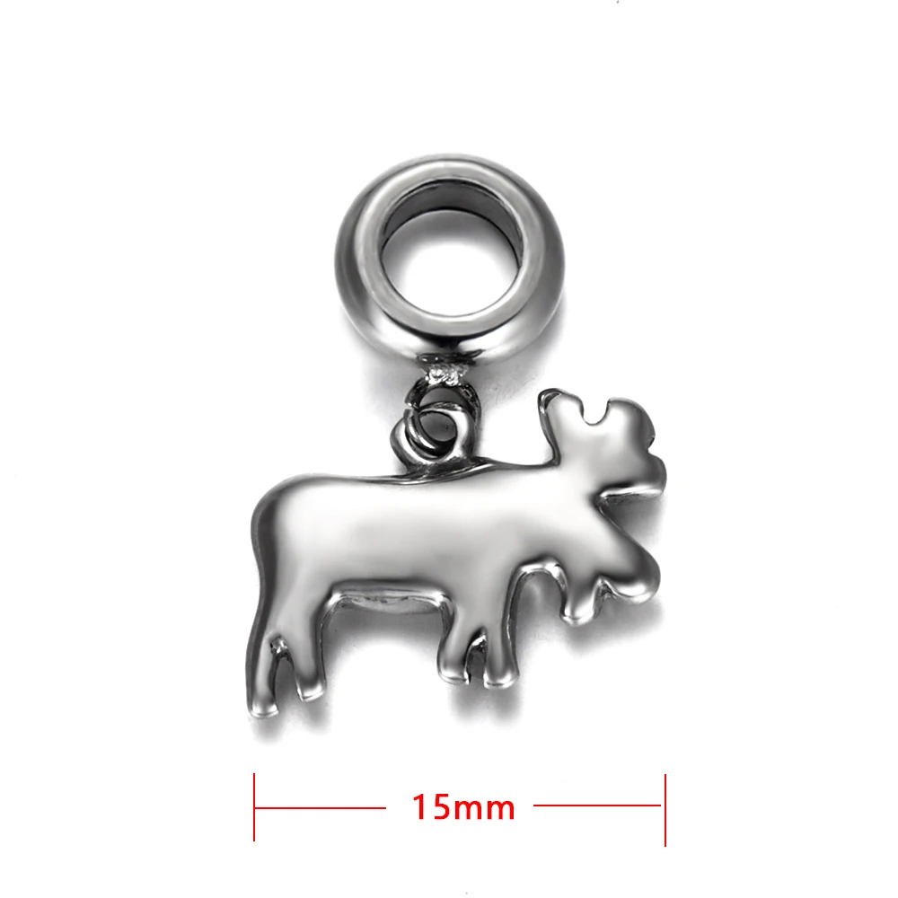  Stainless Steel Spacer Bail Bead Moose Charms 5mm Hole Polished Metal Charm Accessories DIY Bracelet Jewelry Making