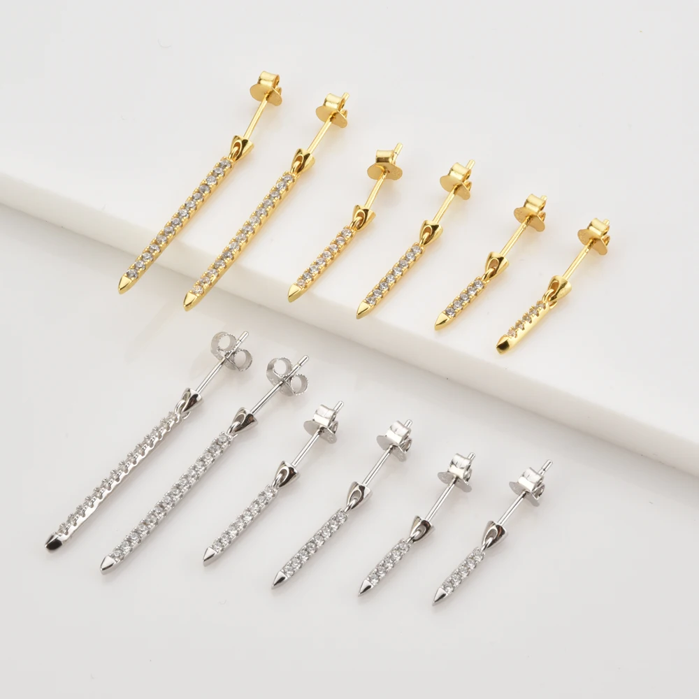 KIKICHICC 925 Sterling Silver Gold 9.5mm 14mm 25mm Line Long Eternity Bar Threaded Charm Earring Line Women Piercing Pendientes