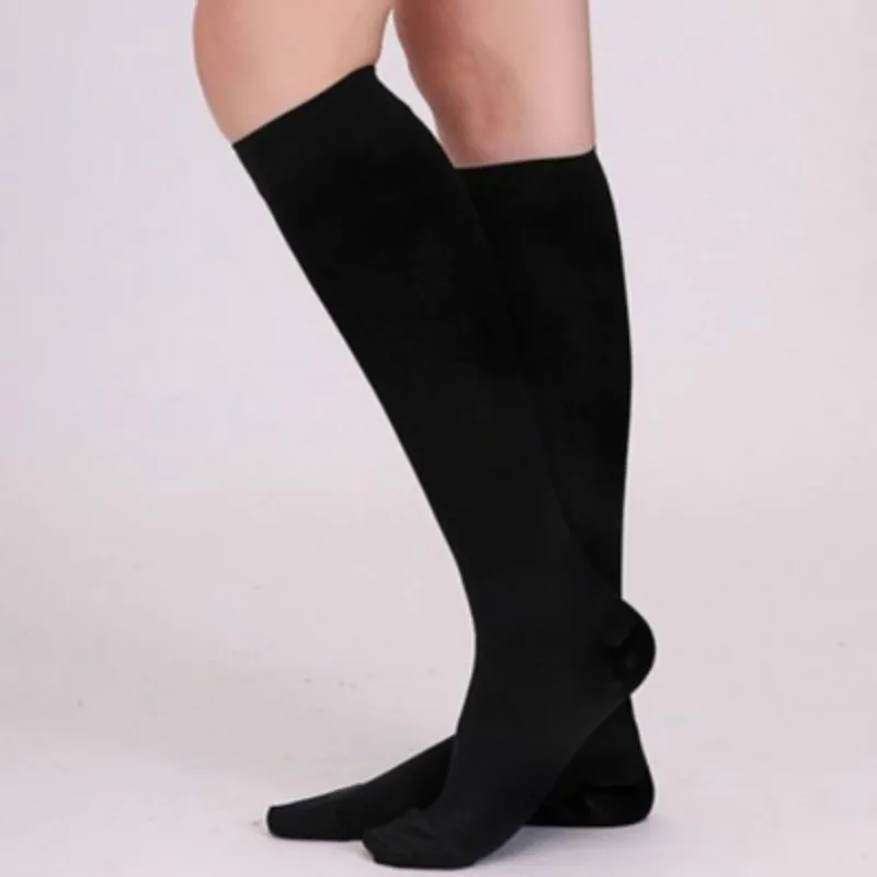 

Women Stockings Slimming Pressure Medium Tube Thin Leg Elastic Protect Legs Toes Prevent Varicose Veins Black Zipper Skin 1PAIR