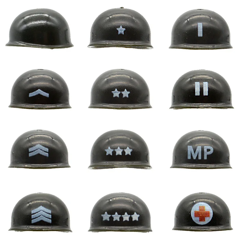 Custom Printed WW2 M1 US Helmets Building Blocks Lieutenant Medical Soldiers Military Army MOC Bricks Toys for Children