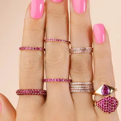 2021 New Arrival Fashion Luxury Green Black Pink 18K Gold Plated Eternity Band Wedding Thin Ring For Women Party Gift Jewelry