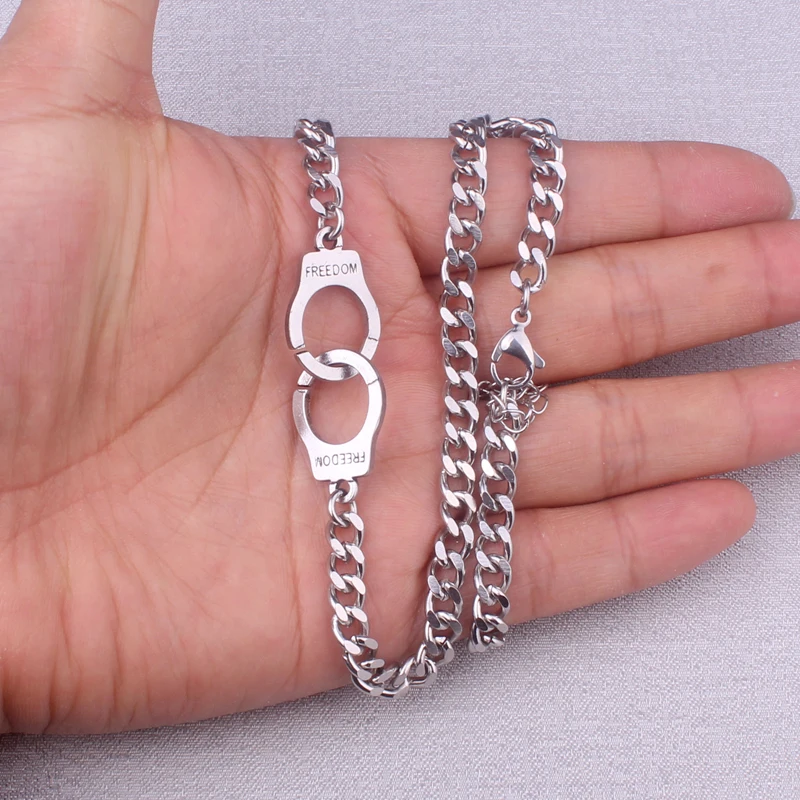 Chain Width 6MM All Stainless Steel Hiphop Punk Handcuff Necklace For Women Men Cool Rock Chokers Necklaces Jewelry di204