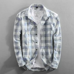 2021 Men's Fashion Checkered Cotton Shirt Long Sleeve Soft Comfort Male Casual Plaid Shirts Dress Slim Fit