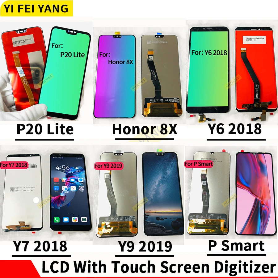 

LCD Touch Screen Display Replacement, Digitizer for Huawei Honor P30 Mate 20 P20 Pro Lite P Smart Y6 7 9 8X, AAA Quality, 2Pcs