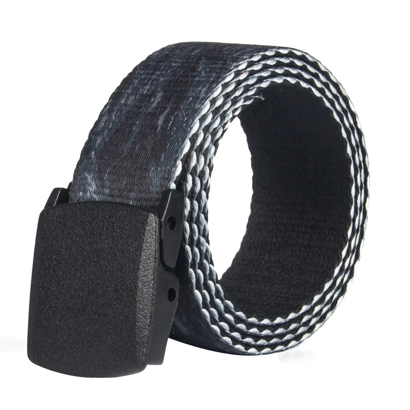 Trend Fashion Canvas Men Belt Patchwork Color Pattern Smooth Buckle Men's Belts Casual Youth Students Wild Belts Nylon Belts