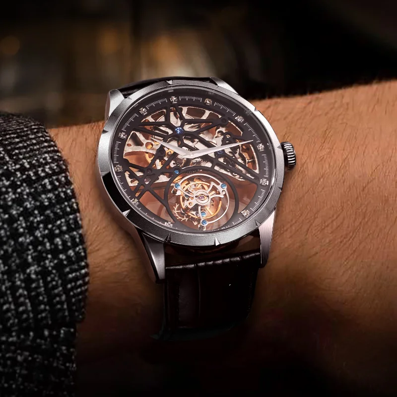 JINLERY Fashion Real Tourbillon Watch Man Luxury Skeleton Watches for Men Wristwatch Male Clock New Gifts Relogio Masculino