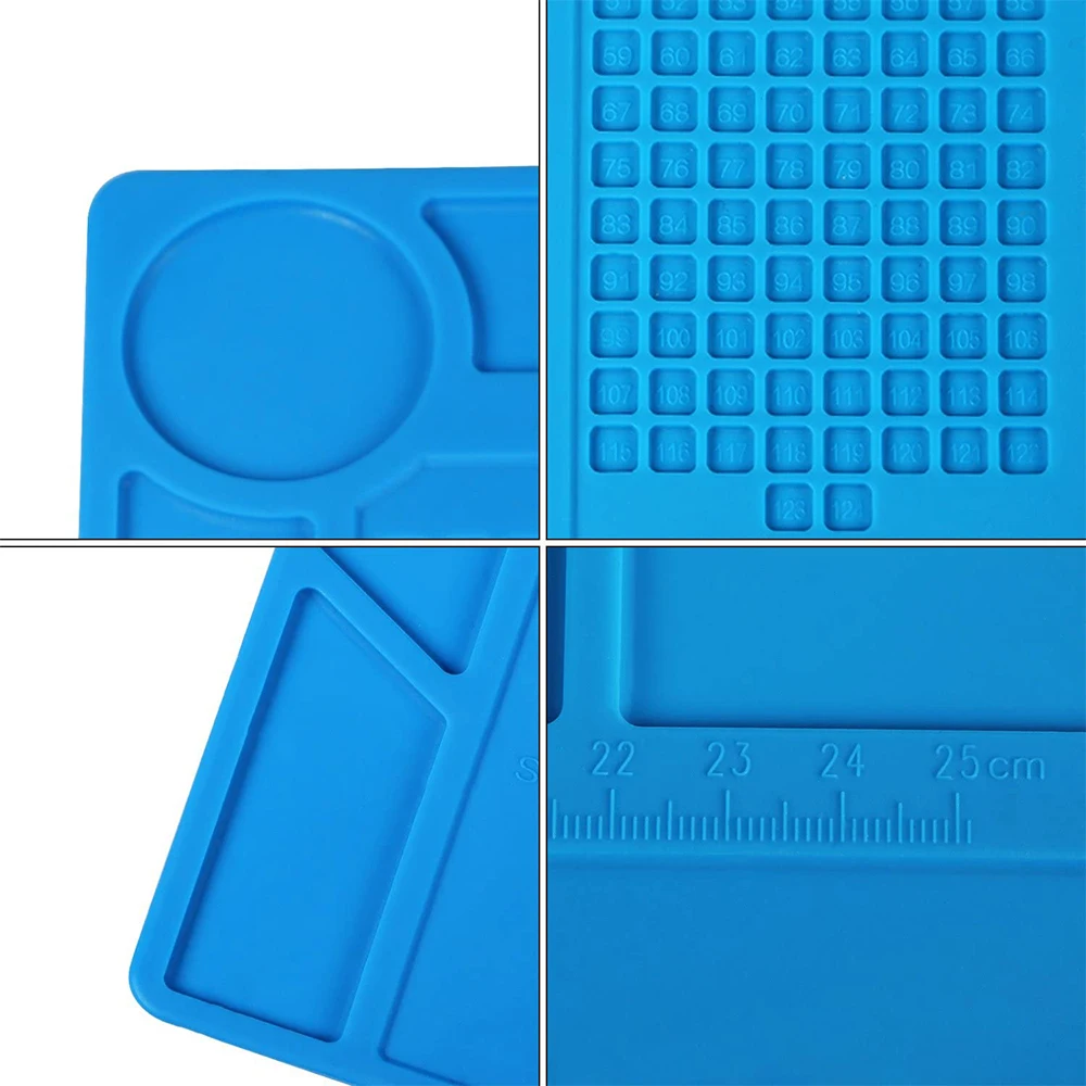 Soldering Mat Heat-Resistant Repair Working Silicone Pad with Magnetic Groove Adsorption Screw Storage Grid for Phone PC Repair