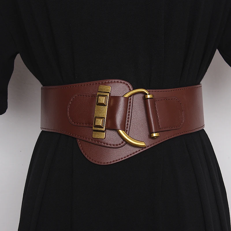 Fashion Wide Genuine Leather Belt Corset Belt Women Big Gold Color Pin Buckle Waistband Female Waist Belt Dress Decorative