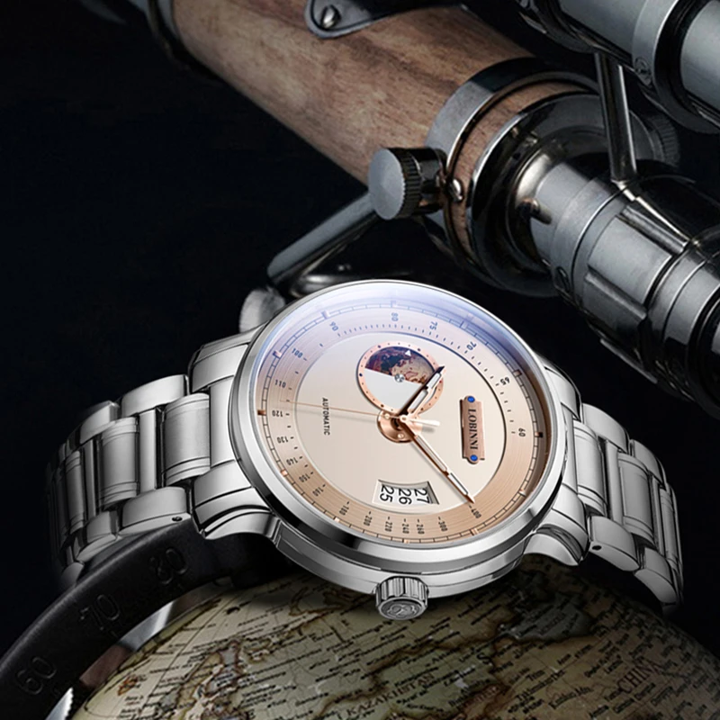 LOBINNI أفضل العلامات التجارية الفاخرة الرجال الساعات ميوتا حركة التلقائي الميكانيكية الرجال ساعة الياقوت الزجاج مقاوم للماء الساعات