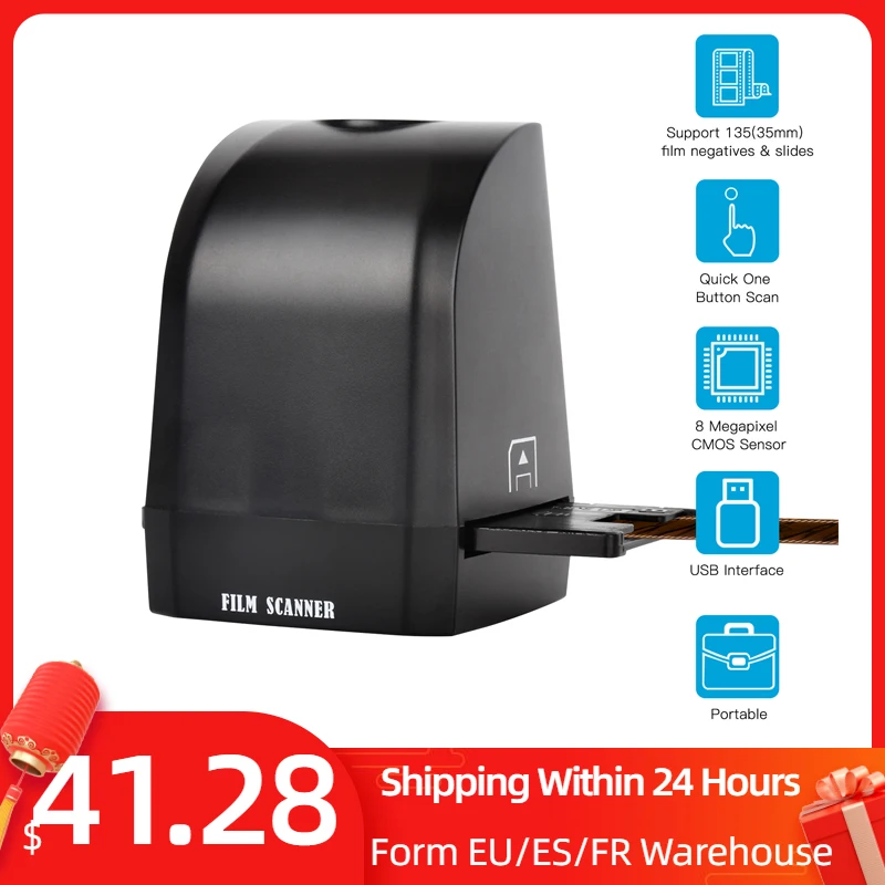 135 Film Slide Scanner Converter Portable Negative Film Scanner 8 Megapixel CMOS Convert 35mm/135mm Slides & Negatives to JPEG
