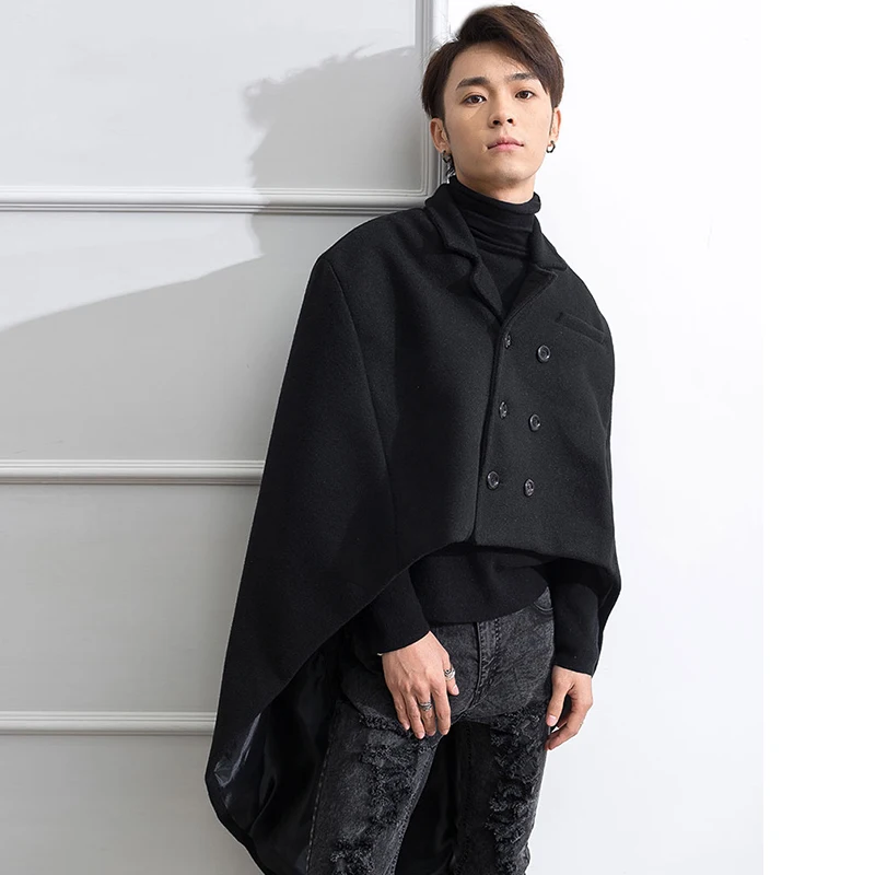 M-4XL suit collar double-breasted swallowtail cloak front short long over knee long winter tide male coat woolen coat shawl