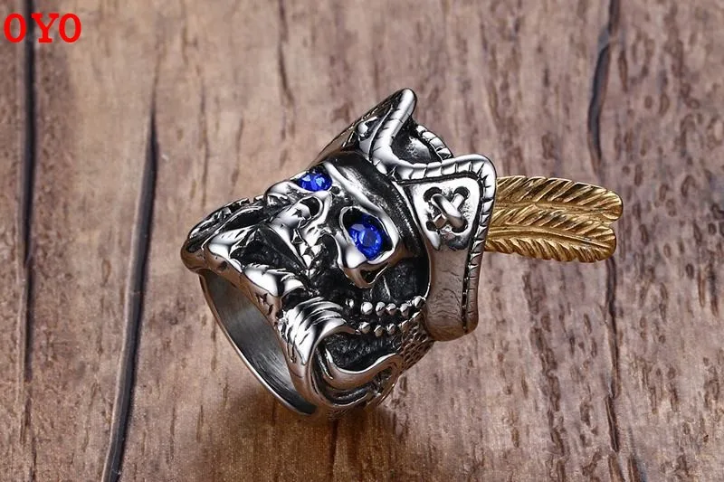 100%925 silver domineering feather pirate ghost head men's ring