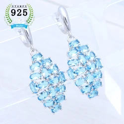Women's Earrings Sky Blue Topaz Transparent Stone Luxury Earrings Geometric Multi-Gem Earrings
