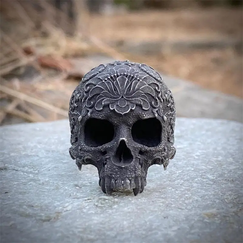 EYHIMD Unique Black Mens Flower Skull Ring 316L Stainless Steel Heavy Rings for Men Male Bijoux Punk Biker Fashion Party Jewelry