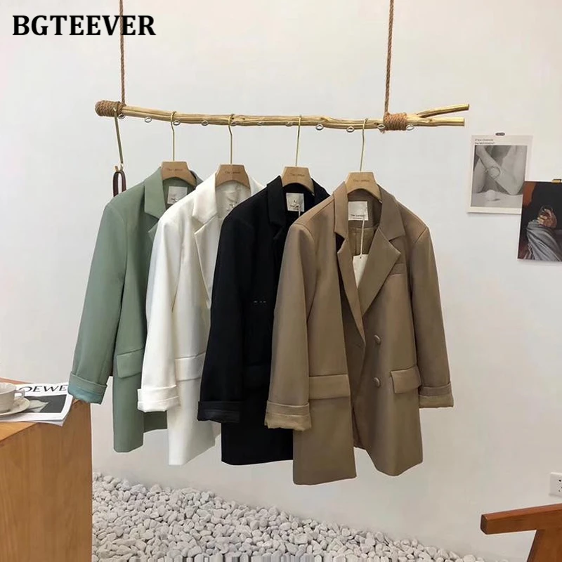 BGTEEVER Chic Loose Light Green Jacket Women Blazer Autumn One Button Female Suit Jacket Full Sleeve Outwear blaser femme