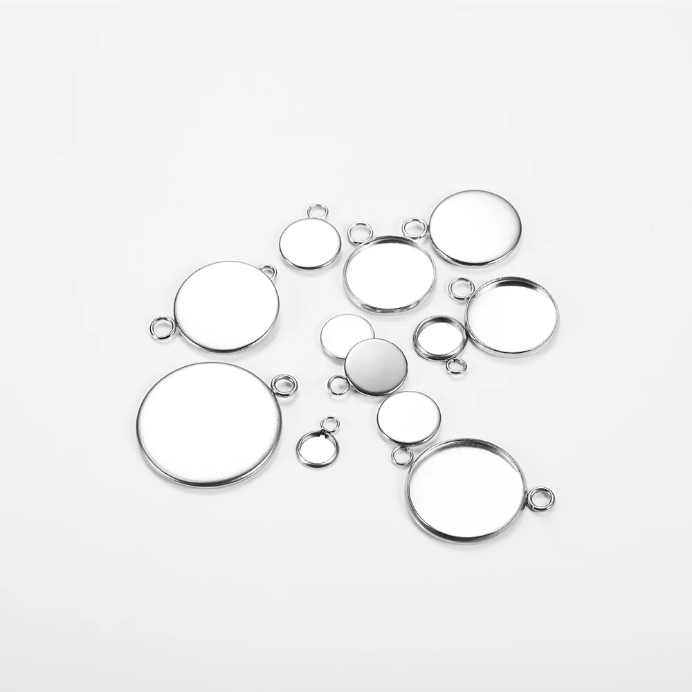 20 sztuk 6-25 mm Okrągły wisiorek ze stali nierdzewnej Pusta podstawa kaboszonu Taca do ustawiania Bezel do biżuterii DIY Hurtownia materiałów do tworzenia biżuterii