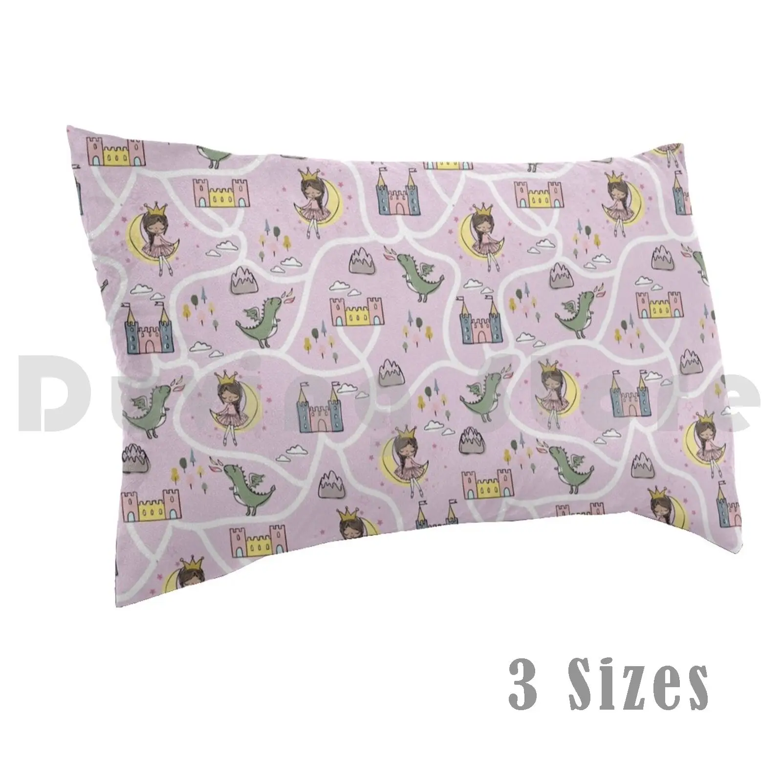 Childish Seamless Pattern With Princess And Dragon Pillow Case Printed 35x50 Dragon Princess Help Rescue Girls