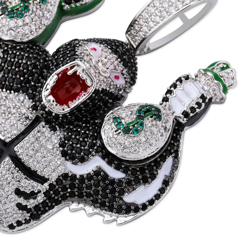 Hip Hop Micro Paved CZ Stone Bling Ice Out  Holding Dollars Money Bag Gorilla Pendants Necklace for Men Rapper Jewelry