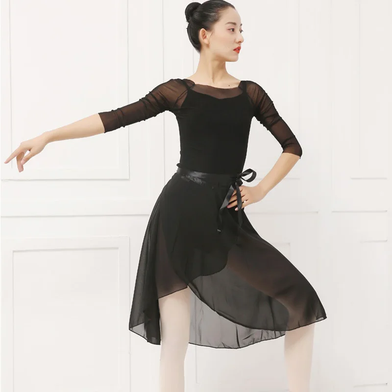 Ballet Skirt Women Adult Long Wrap Chiffon Skirt Ballet Tutu Skate Skirt Adjustable Buckles Ballerina Dance Wear