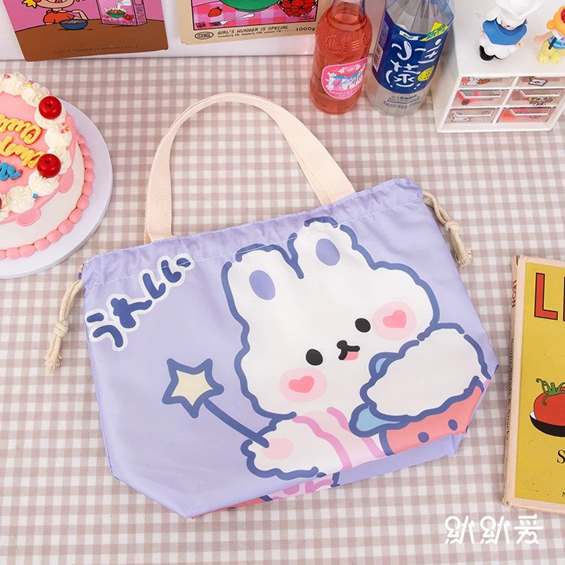 Cute Lunch Bag Women Kawaii Portable Insulated Cooler Bags Thermal Drawstring Lunch Box Tote Food Bags For Women Kids WY117