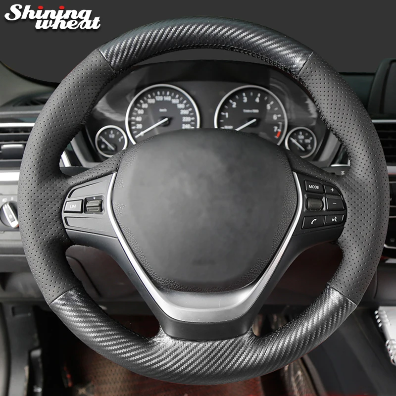 

Shining wheat Black Leather PU Carbon Fiber Steering Wheel Cover for BMW 316i 320i 328i 320d F45 F20 F30 F31 F34 F32 F33