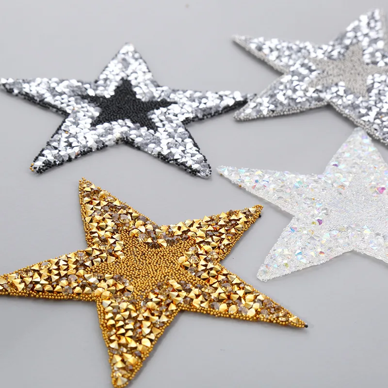 Hot Crystal Rhinestone Star Iron on Patches Bling Embroidered Applique For Clothing Shoe Bag Heat Transfer Sticker Stripes DIY