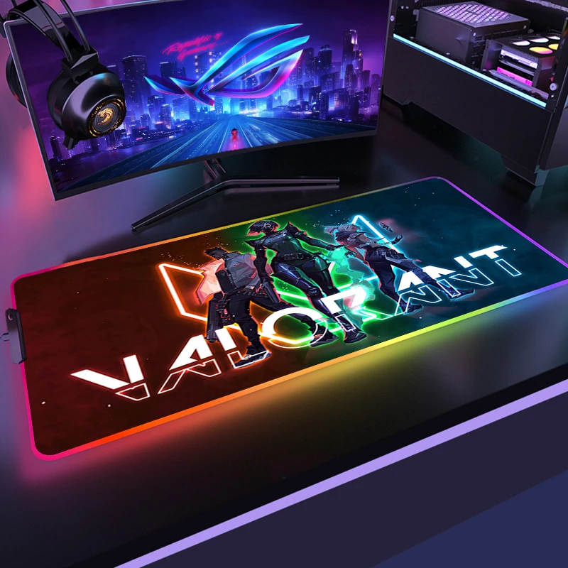 

Mouse Mat Valorant RGB Pad Large Mousepad Kawaii Backlit Keyboard Mats Mause Gamer Desk Protector Pc With Table Gaming on the 3d