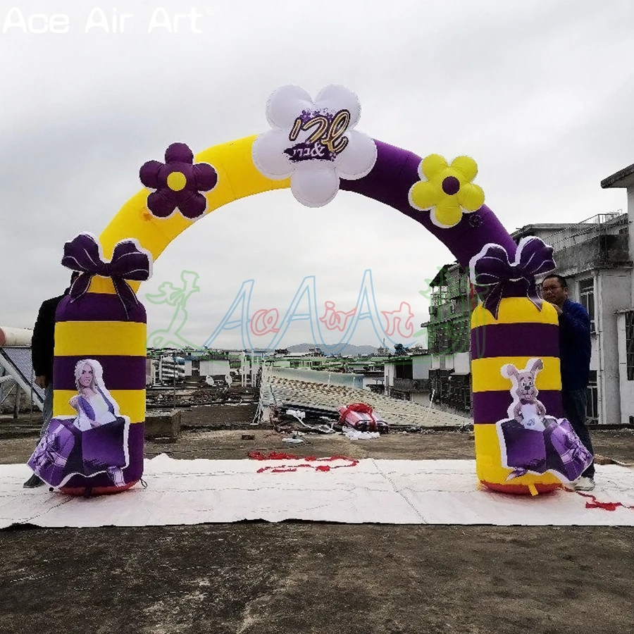 Factory Price Customize 3.4m Wide By 2.5m Tall Inflatable Arch With Flower And Pattern For Party Decoration Made By Ace Air Art