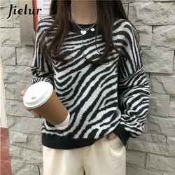 Maglione allentato da donna con scollo a o Jielur pullover allentato da donna maglioni lavorati a maglia coreani Chic a strisce morbide top Casual inverno Harajuku